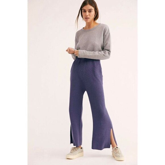 NEW FREE PEOPLE FP BEACH Sz XS RIBBED KNIT HAVANA SWEATER PANT IN COSMIC CLOUD - Picture 1 of 4